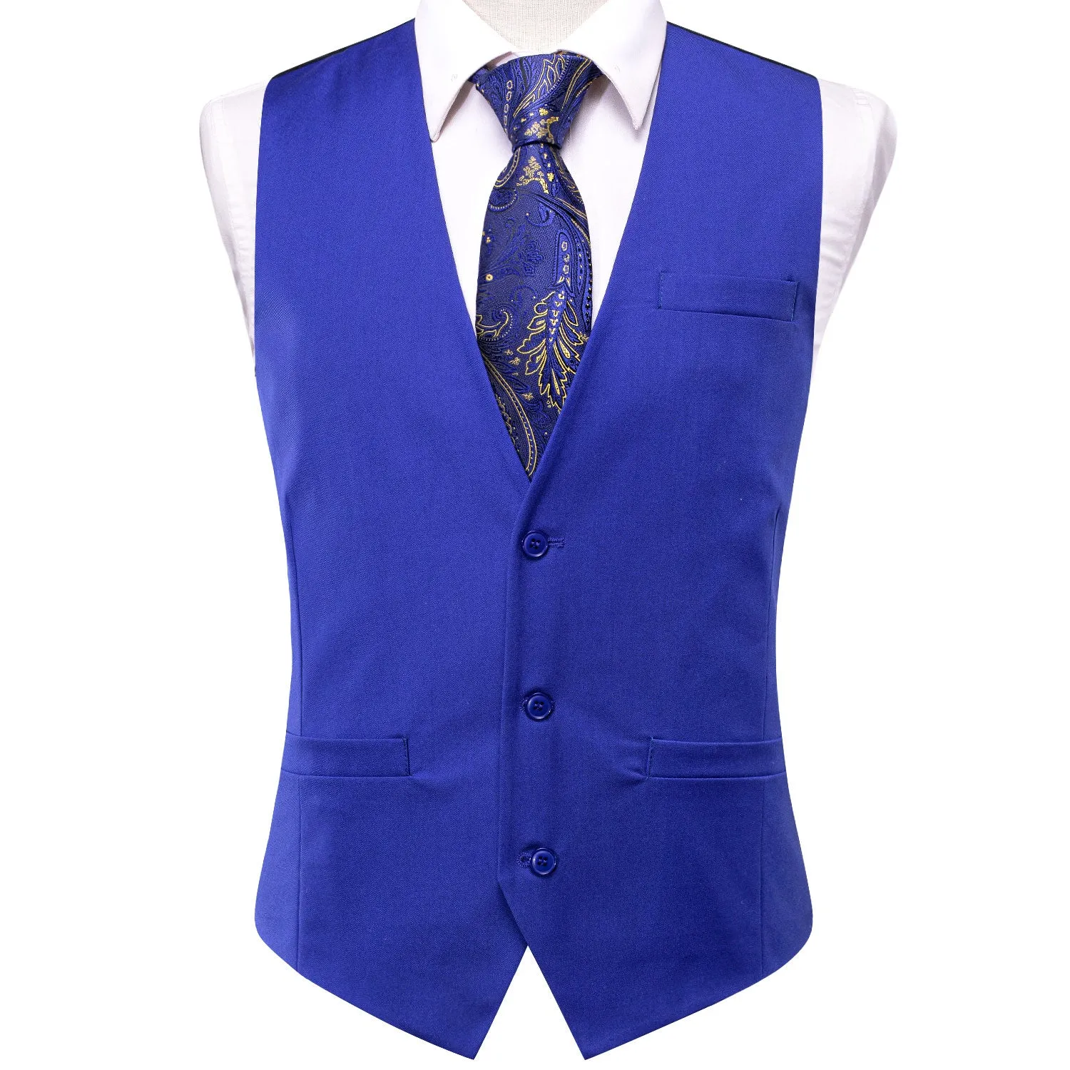 Royal Blue Solid Silk Men's Single Vest Waistcoat