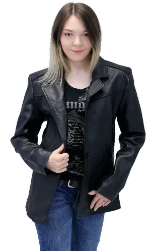 Single Button Black Premium Leather Blazer for Women #L1401510K