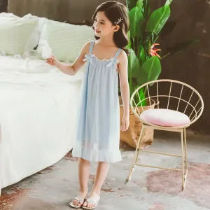 Summer Girls Princess Nightdress Children's Pajamas Home Dress 2021 Kids Suspender Ruffles Comfortable Loose Nightgown Cotton