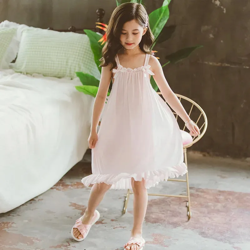 Summer Girls Princess Nightdress Children's Pajamas Home Dress 2021 Kids Suspender Ruffles Comfortable Loose Nightgown Cotton