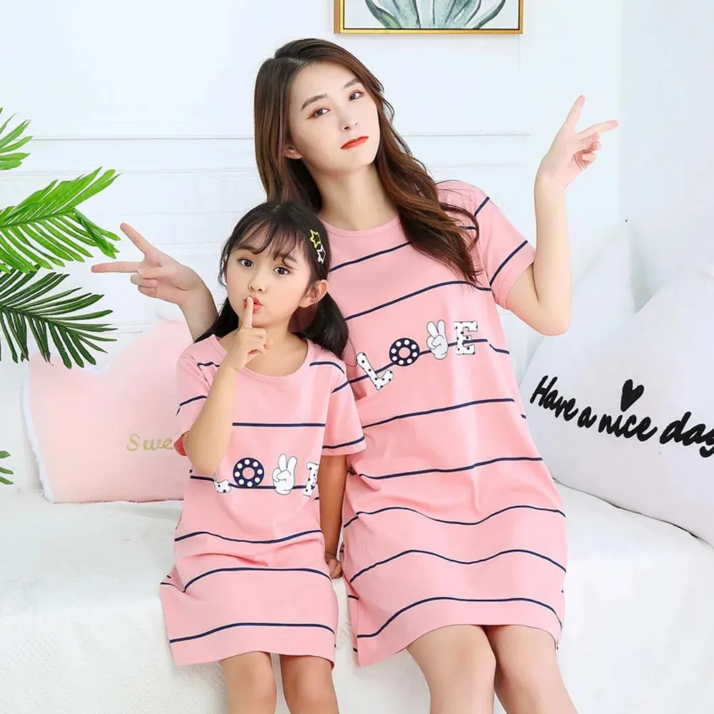 Summer Mom Daughter Night Dress Family Pajamas Sleepwear Kids Girl Nightgown Pajamas for Teen Girls Kids Pajamas Dress