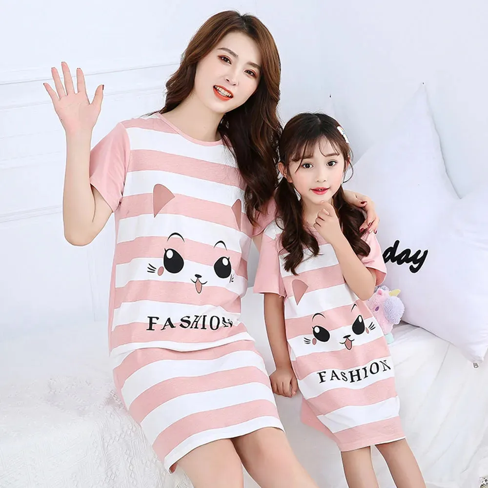 Summer Mom Daughter Night Dress Family Pajamas Sleepwear Kids Girl Nightgown Pajamas for Teen Girls Kids Pajamas Dress