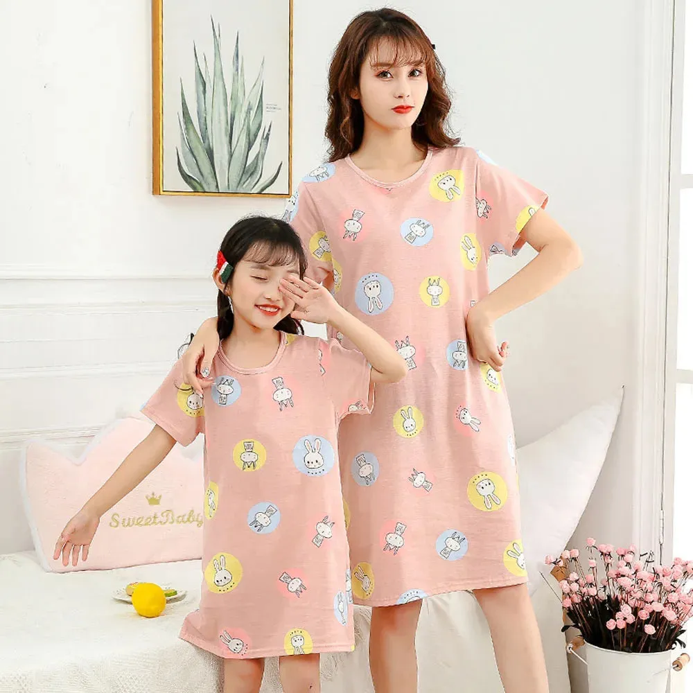 Summer Mom Daughter Night Dress Family Pajamas Sleepwear Kids Girl Nightgown Pajamas for Teen Girls Kids Pajamas Dress