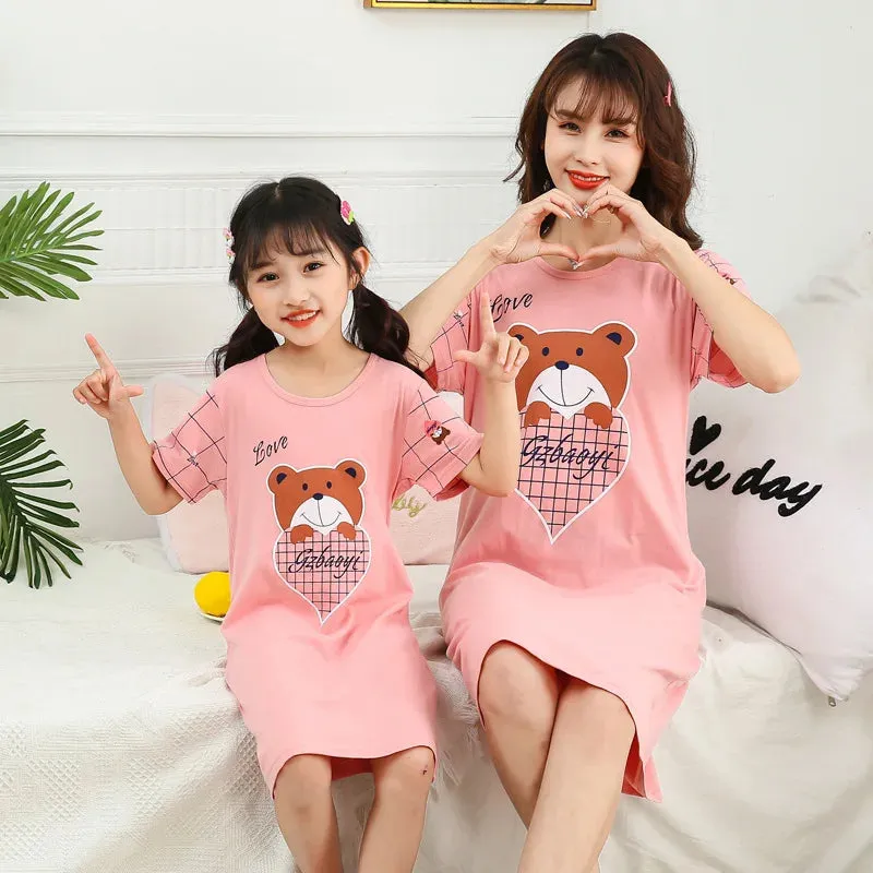 Summer Mom Daughter Night Dress Family Pajamas Sleepwear Kids Girl Nightgown Pajamas for Teen Girls Kids Pajamas Dress