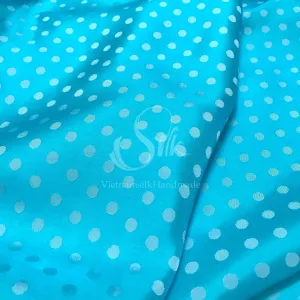 Turquoise dot silk - PURE MULBERRY SILK fabric by the yard - Polkadot silk -Luxury Silk - Natural silk - Handmade in VietNam- Silk with Design