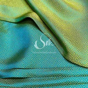 Turquoise Green Silk with Plaid pattern - PURE MULBERRY SILK fabric by the yard -Luxury Silk - Natural silk - Handmade in VietNam- Silk with Design