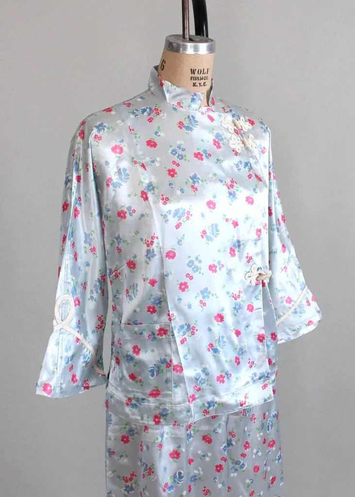 Vintage 1940s Asian Floral Silk Pajamas