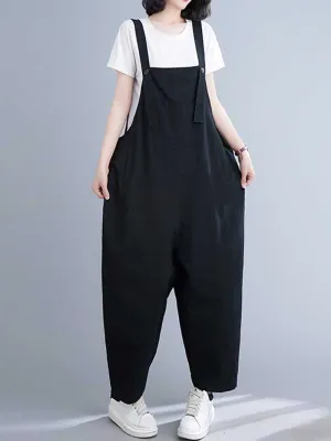 Western-style Plain Cotton Women's Sleeveless Overalls Dungaree