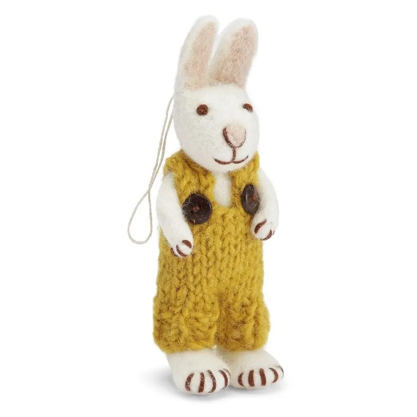 White Felt Bunny with Ochre Dungarees - 14cm