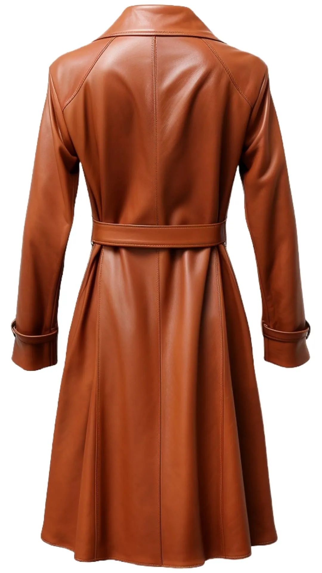 Women Leather Coat - Tan Brown Long Leather Coat