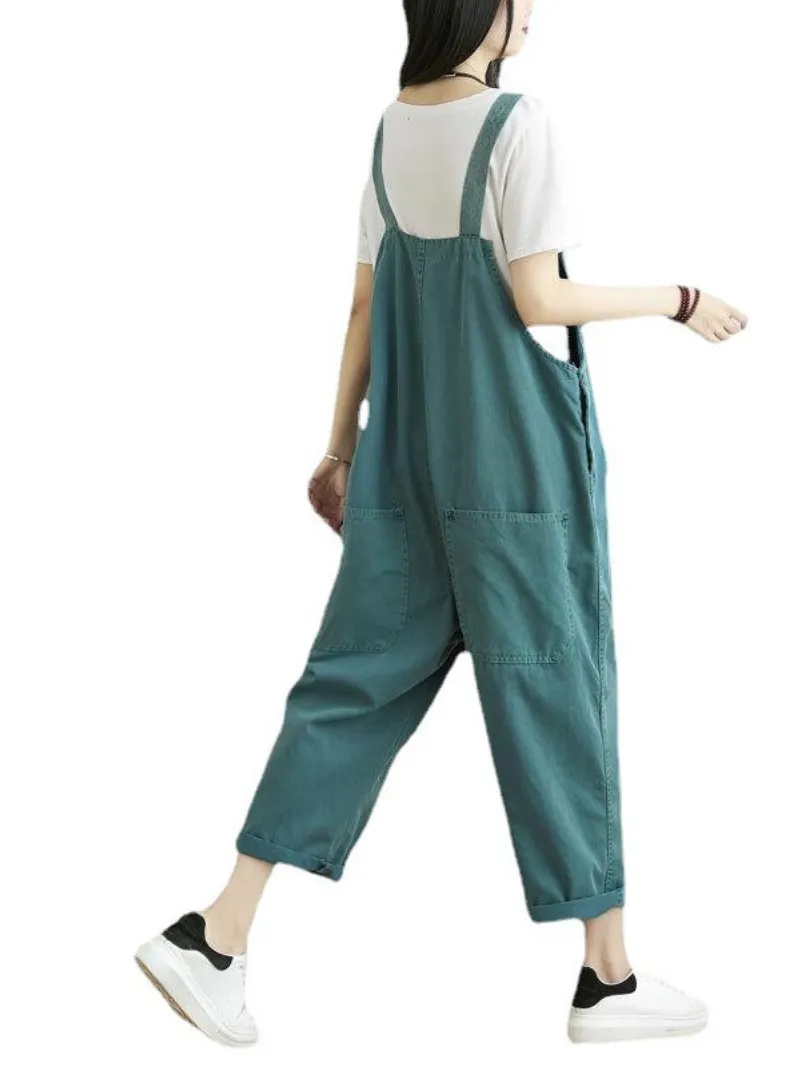 Women's Front and Back Pockets Casual Overalls Dungaree