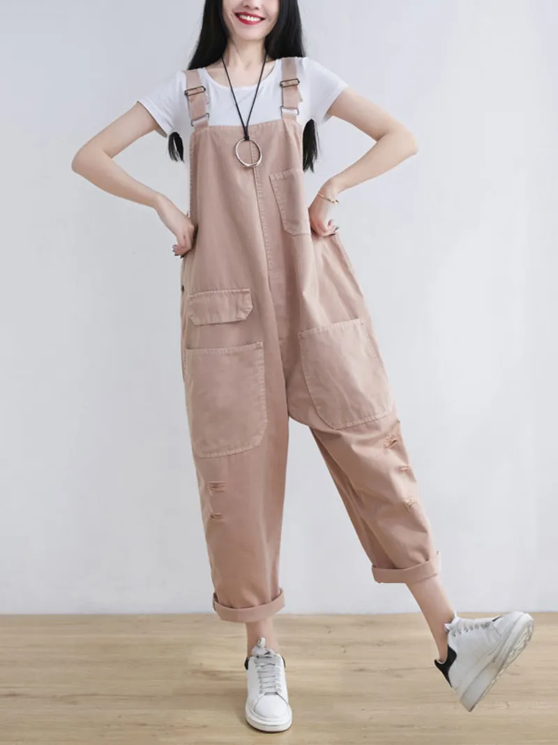 Women's Front and Back Pockets Casual Overalls Dungaree