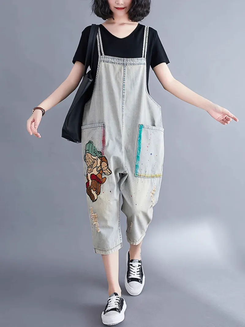 Women's Relaxed Fit Large size  Patch Dungaree