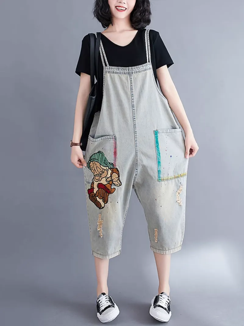 Women's Relaxed Fit Large size  Patch Dungaree