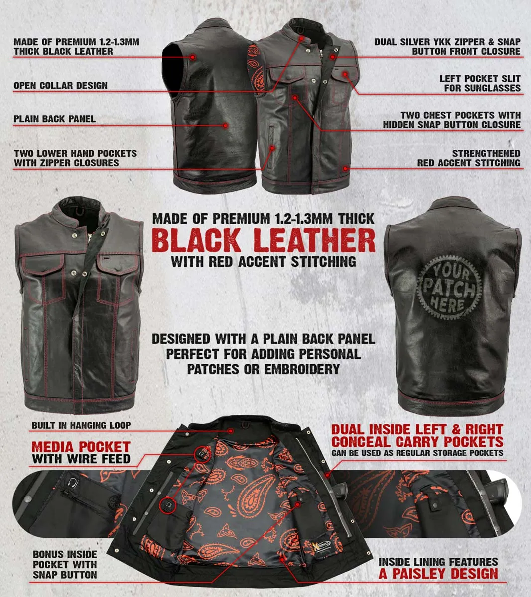 Xelement XS3449 Men's 'Paisley' Black Leather Motorcycle Biker Rider