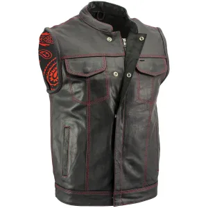 Xelement XS3449 Men's 'Paisley' Black Leather Motorcycle Biker Rider